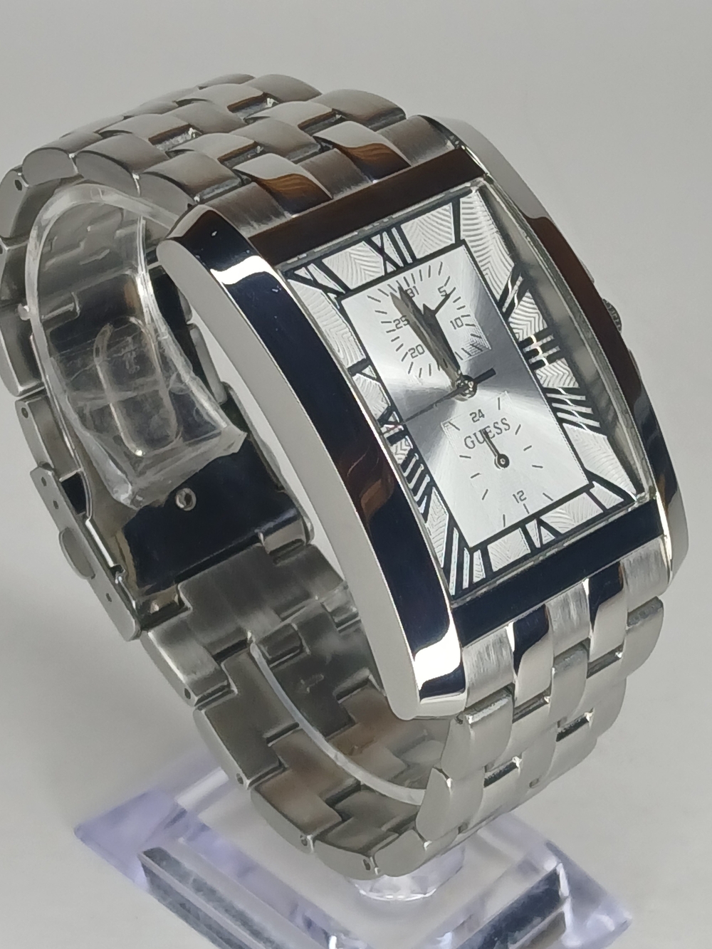 GUESS Silver Men's Rectangular Stainless Steel Watch